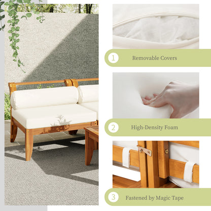 6-Piece Modular Outdoor Sectional Sofa – Acacia & Teak Wood L-Shaped Lounge Set with Cushions