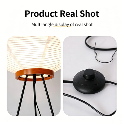 Rice paper floor lamp iron frame base detail