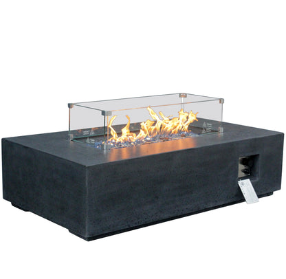 Modern Concrete Fire Pit Table – 65,000 BTU Rectangular Gas Fire Table with Cover