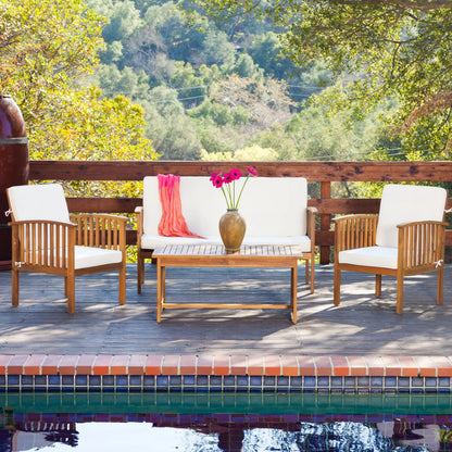 4-Piece Modern Wood Outdoor Accent Chair Set with Waterproof Cushions, Patio & Garden