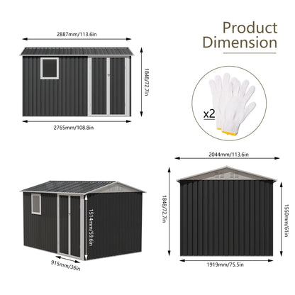 9x6 ft Galvanized Steel Garden Shed with Window, Aluminum Frame, Heavy Duty Outdoor Storage