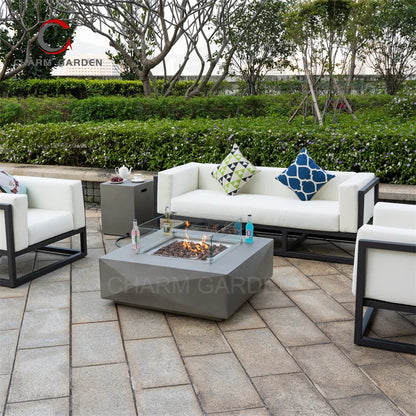 Rectangular GRC Concrete Gas Fire Pit Table, 55"x27", CE Certified, Outdoor Patio