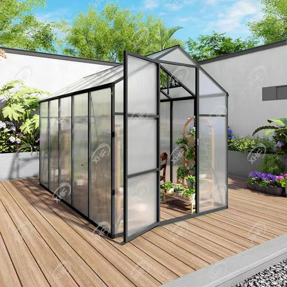 6x10 ft Polycarbonate Walk-In Greenhouse, Aluminum Frame, Vent Window & Lockable Door