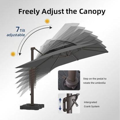 9x12 ft Windproof Cantilever Parasol with Water Tank Base, 360° Rotation, Outdoor Pool