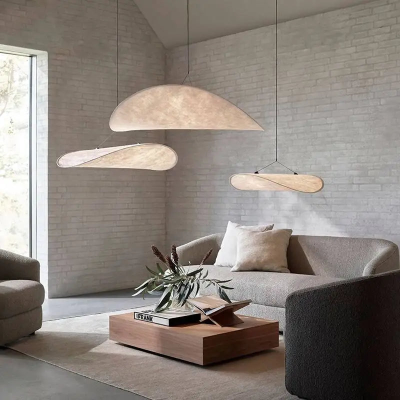Kinu Silk Fabric Pendant Chandelier, Wabi-Sabi Design, Warm Ambient Glow