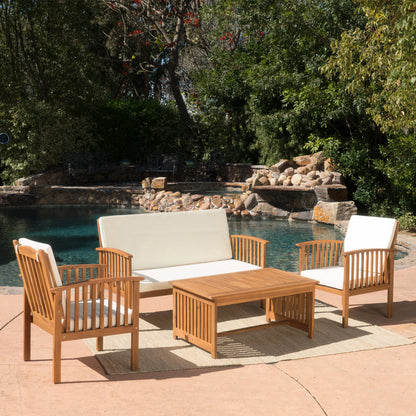4-Piece Modern Wood Outdoor Accent Chair Set with Waterproof Cushions, Patio & Garden