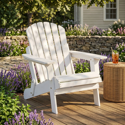 Oversized Folding Wood Garden Chair – White Washed Outdoor Accent Chair