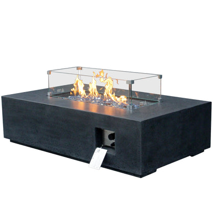Modern Concrete Fire Pit Table – 65,000 BTU Rectangular Gas Fire Table with Cover