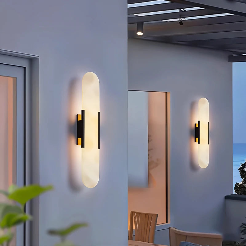 Marmor Outdoor Wall Light, Stainless Steel Marble-Effect Sconce, IP65 Waterproof