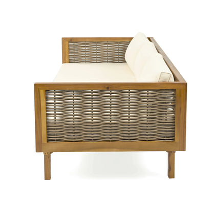 Claremont 3-Seater Acacia Wood Outdoor Daybed with Side Table, Modern Garden Set