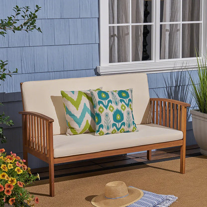 3-Seater Eucalyptus Wood Outdoor Garden Sofa with High-Density Foam Cushions, Modern