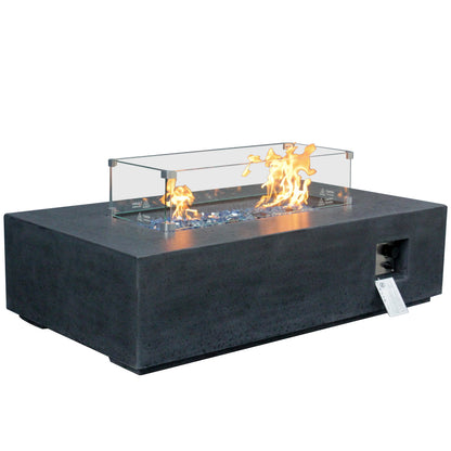 Modern Concrete Fire Pit Table – 65,000 BTU Rectangular Gas Fire Table with Cover