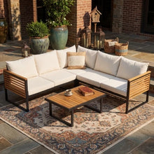 4-Piece Acacia Wood Outdoor Corner Sofa Set, Iron Frame, Waterproof Cushions, Hotel-Style