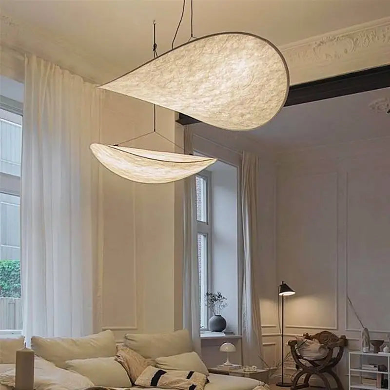 Kinu Silk Fabric Pendant Chandelier, Wabi-Sabi Design, Warm Ambient Glow
