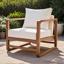 Oversized Acacia Wood Outdoor Lounge Chair with White Cushion, Eco-Friendly Patio