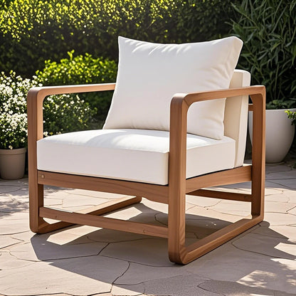 Acacia Wood Outdoor Lounge Chair – Oversized Patio Chair with Cushion