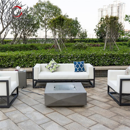 Rectangular GRC Concrete Gas Fire Pit Table, 55"x27", CE Certified, Outdoor Patio