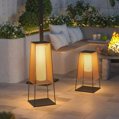 Wren Outdoor Woven Garden Floor Lamp, Stainless Steel, LED, Remote Control