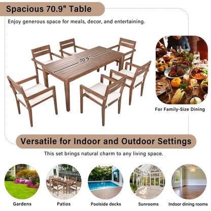 7-Piece Acacia Wood Outdoor Dining Set with Foldable Chairs, Portable, 6 Chairs & Table