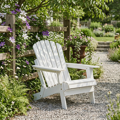 Oversized Folding Wood Garden Chair – White Washed Outdoor Accent Chair