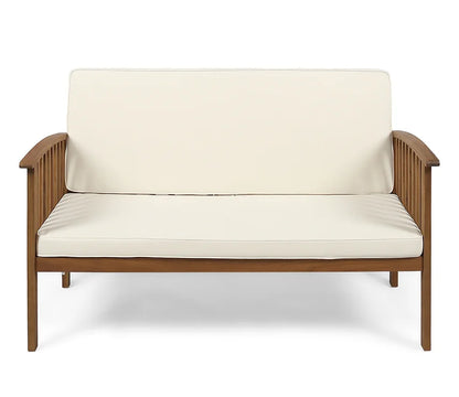 3-Seater Eucalyptus Wood Outdoor Garden Sofa with High-Density Foam Cushions, Modern