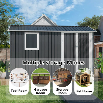 9x6 ft Galvanized Steel Garden Shed with Window, Aluminum Frame, Heavy Duty Outdoor Storage