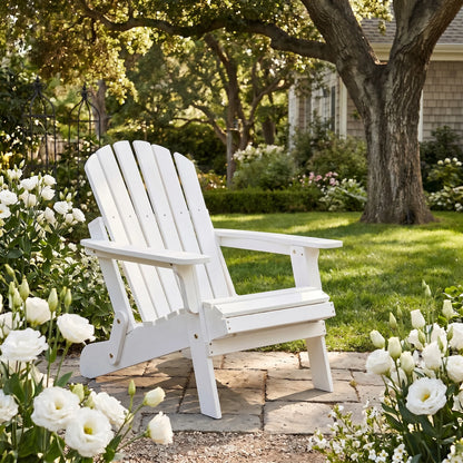 Oversized Folding Wood Garden Chair – White Washed Outdoor Accent Chair