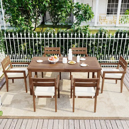 7-Piece Acacia Wood Outdoor Dining Set with Foldable Chairs, Portable, 6 Chairs & Table