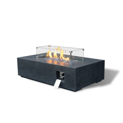 Modern Concrete Fire Pit Table – 65,000 BTU Rectangular Gas Fire Table with Cover