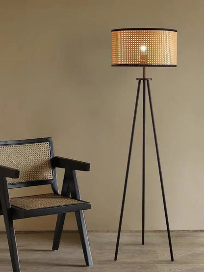 Close-up of handwoven rattan shade texture