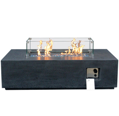 Modern Concrete Fire Pit Table – 65,000 BTU Rectangular Gas Fire Table with Cover