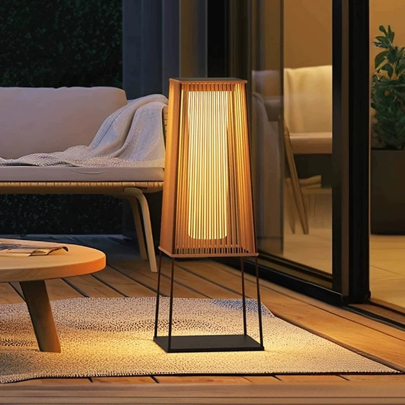 Wren Outdoor Woven Garden Floor Lamp, Stainless Steel, LED, Remote Control