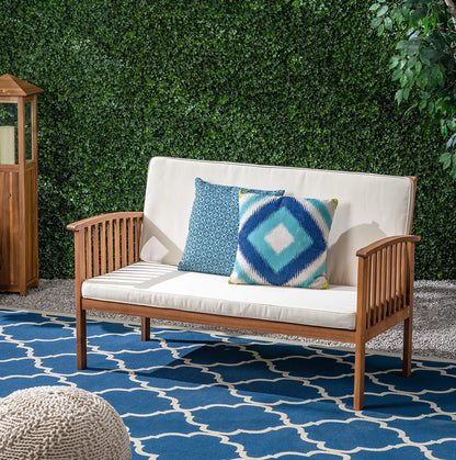 3-Seater Eucalyptus Wood Outdoor Garden Sofa with High-Density Foam Cushions, Modern