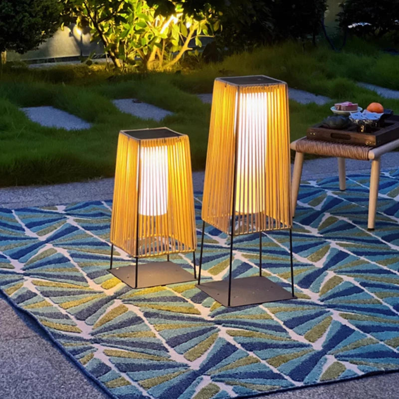 Wren Outdoor Woven Garden Floor Lamp, Stainless Steel, LED, Remote Control