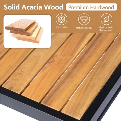 4-Piece Acacia Wood Outdoor Corner Sofa Set, Iron Frame, Waterproof Cushions, Hotel-Style