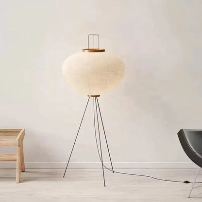 Rice paper floor lamp with iron frame, front view