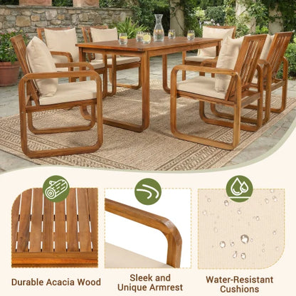 7-Piece Modern Acacia Wood Outdoor Dining Set with Cushions, 6 Chairs & Large Table