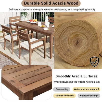 7-Piece Acacia Wood Outdoor Dining Set with Foldable Chairs, Portable, 6 Chairs & Table