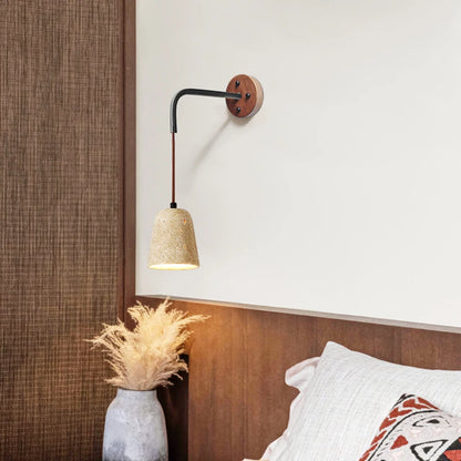 Travertine Stone Wall Sconce, Midcentury Wabi-Sabi, Natural Stone, Warm LED