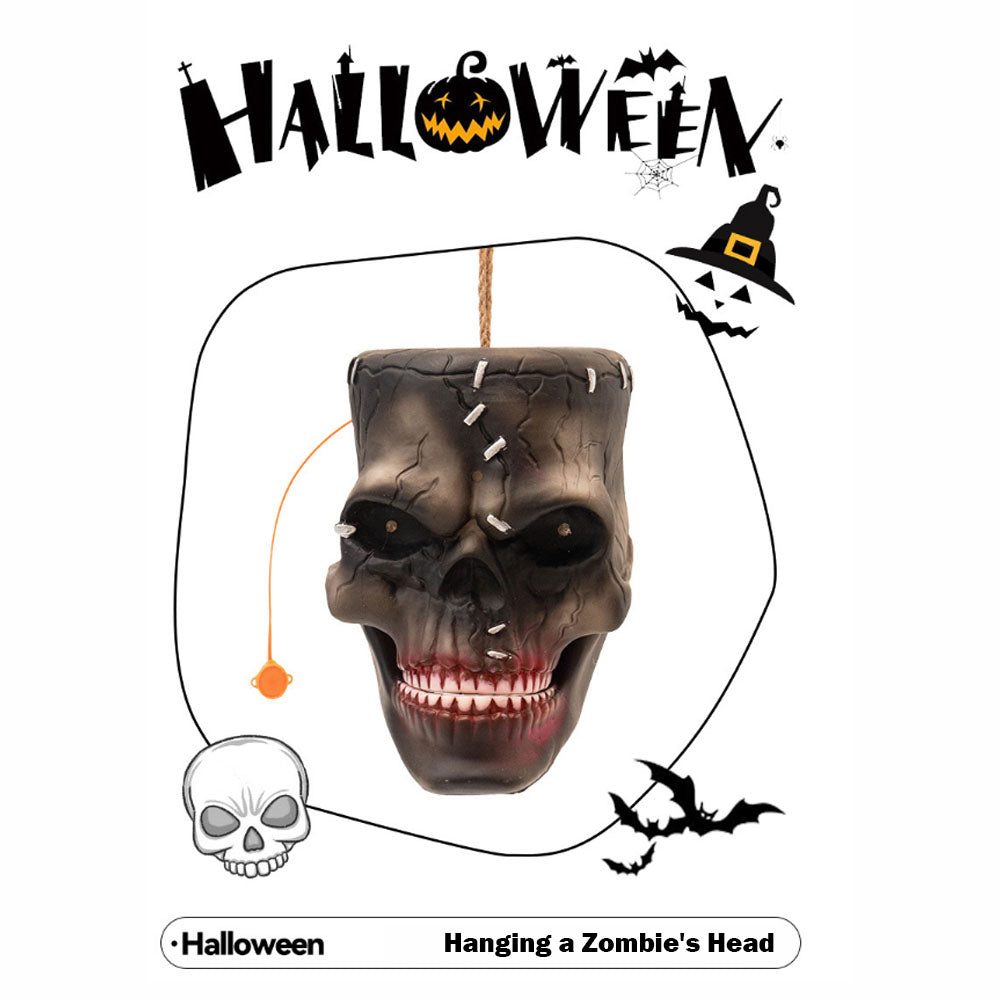 Halloween hanging skull decoration in haunted house display