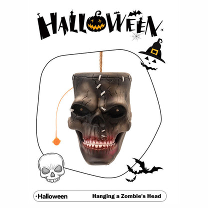 Halloween hanging skull decoration in haunted house display