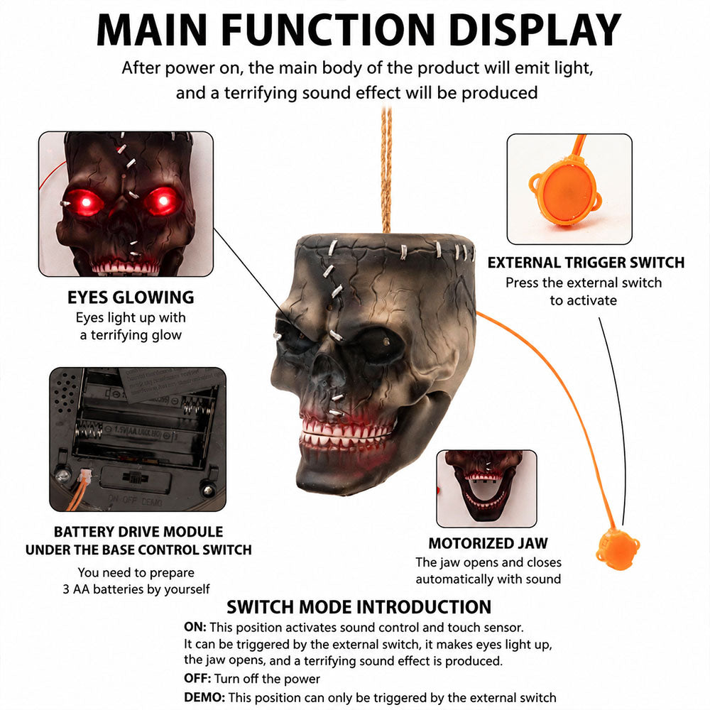 Hanging skull prop rope attachment for door or branch display