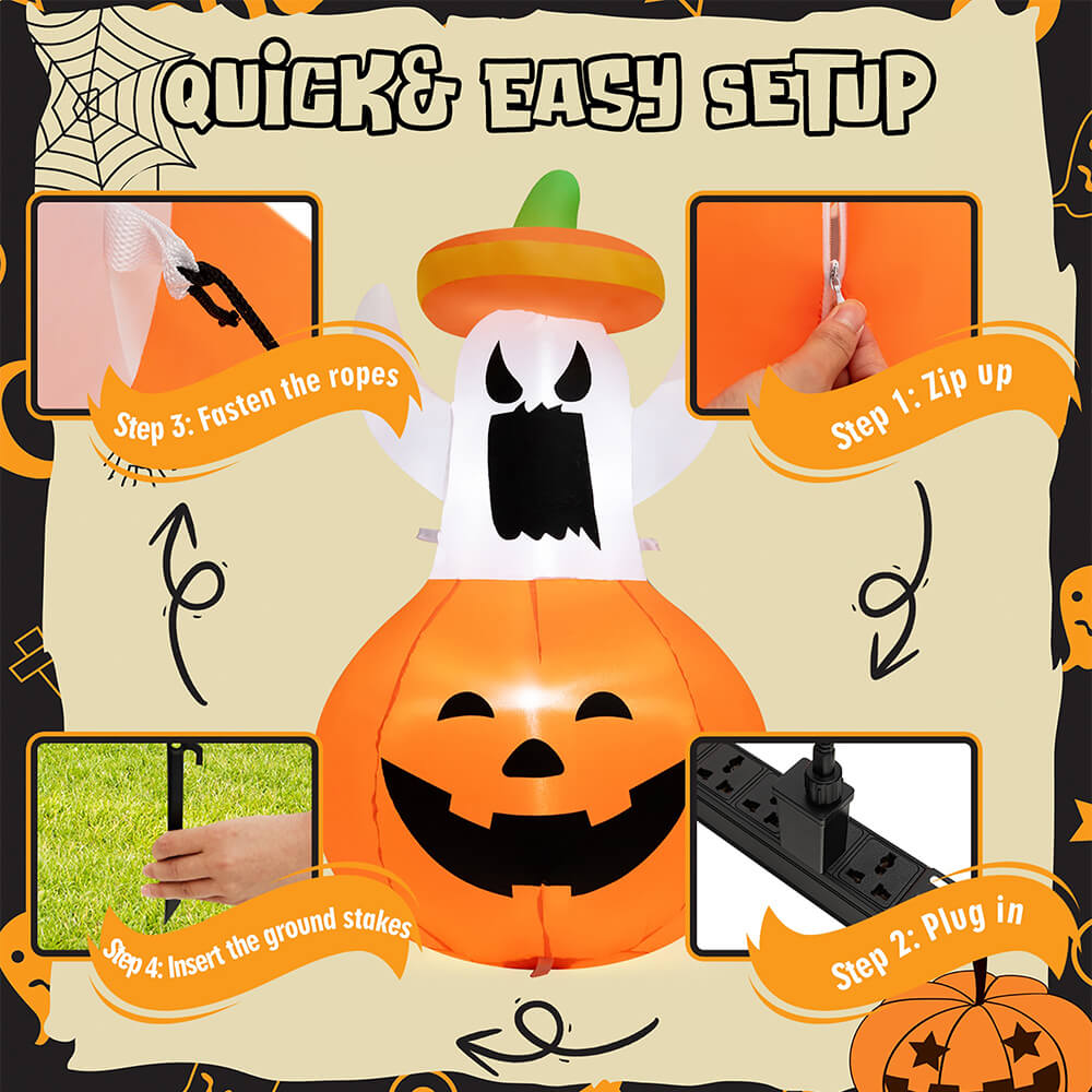 LED lit inflatable jack-o'-lantern with an animated ghost