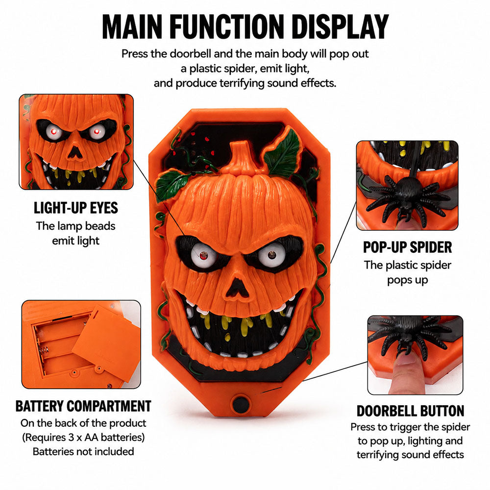 Halloween doorbell decoration mounted near a front door