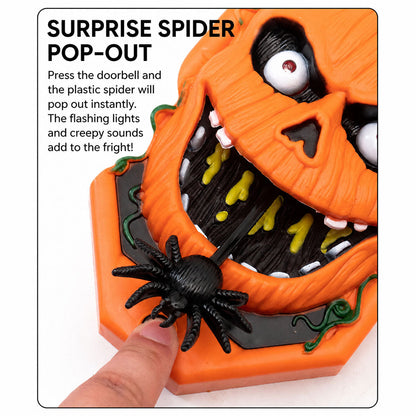 White Halloween doorbell prop with pop-up spider design