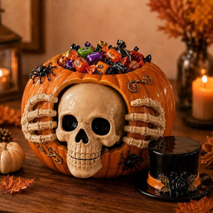 Candy jar with raised skeletal hand and spider details