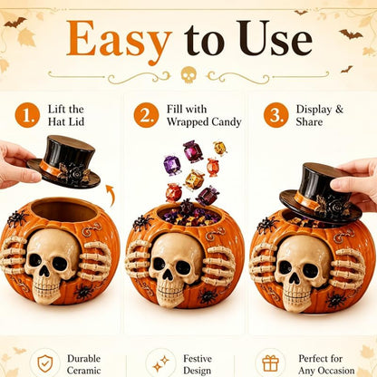 Skull candy jar as a Halloween party centerpiece