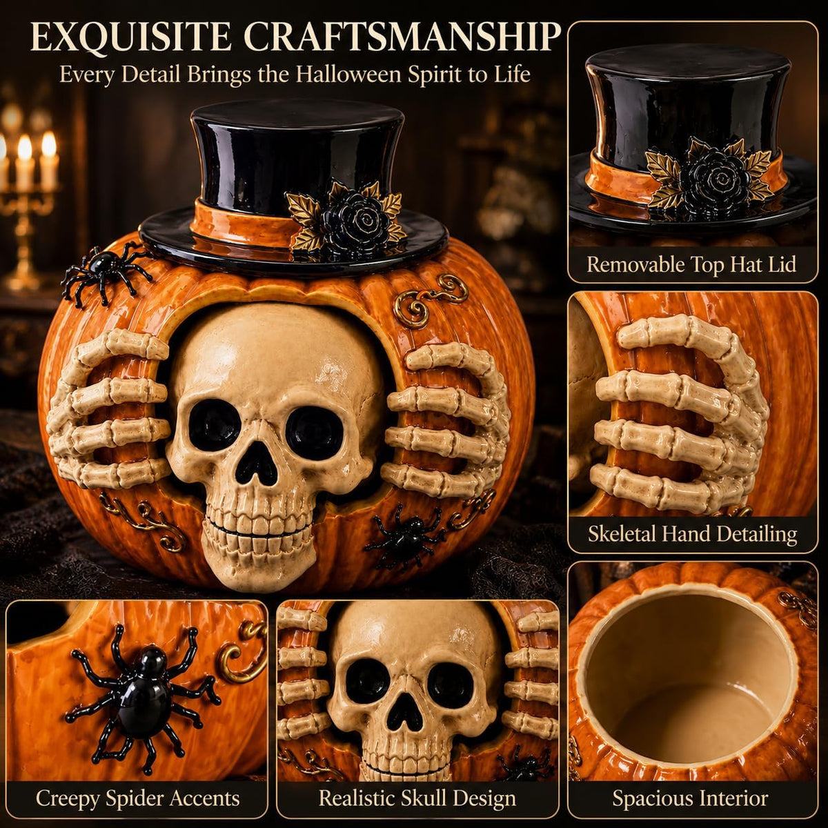 Sculptural Halloween candy jar for a seasonal table