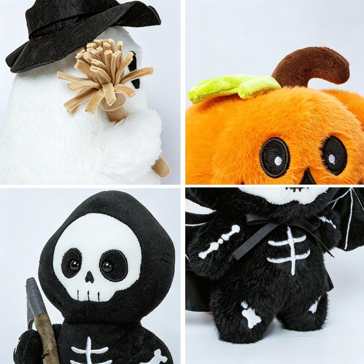 Close-up of embroidered face on Halloween plush toy