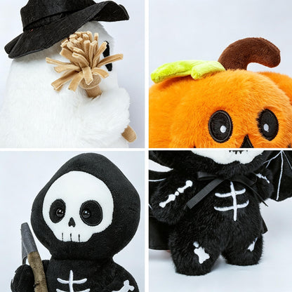Close-up of embroidered face on Halloween plush toy
